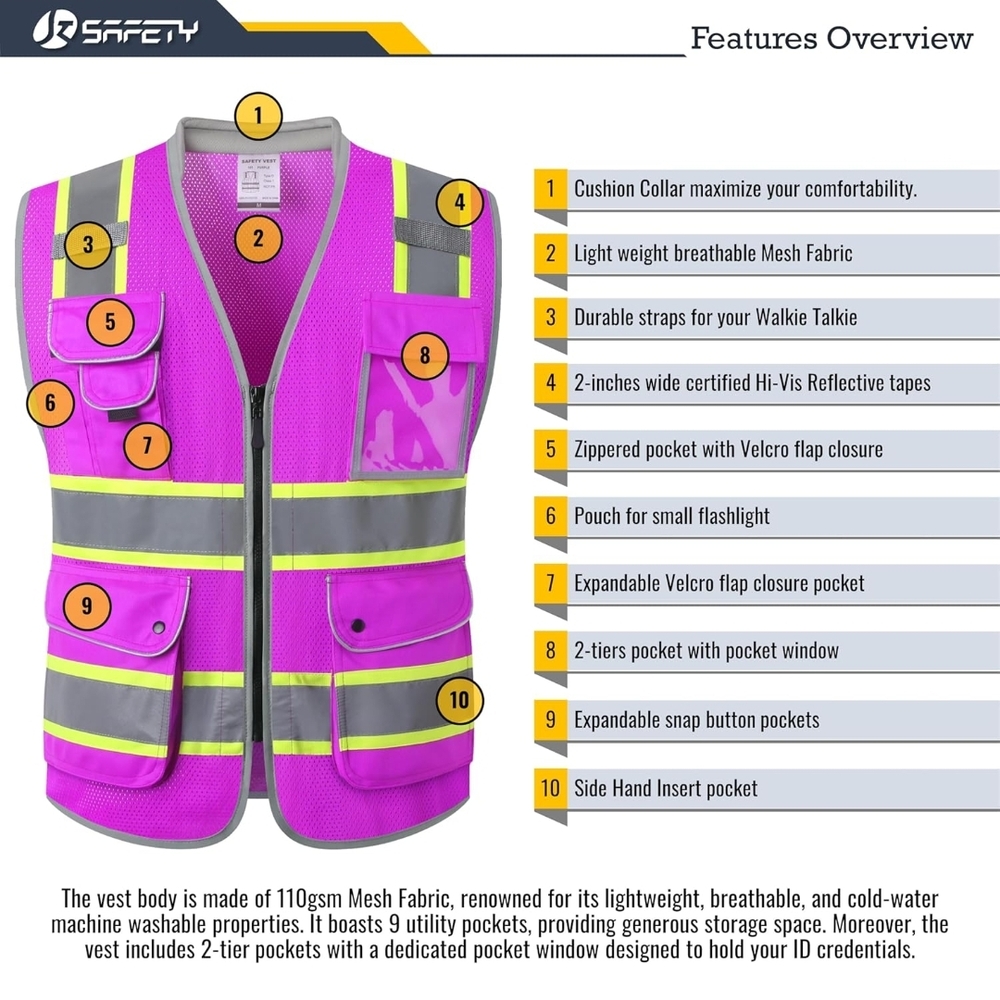 High-Visibility Reflective Vest - Purple and Yellow - Picture 2 of 4